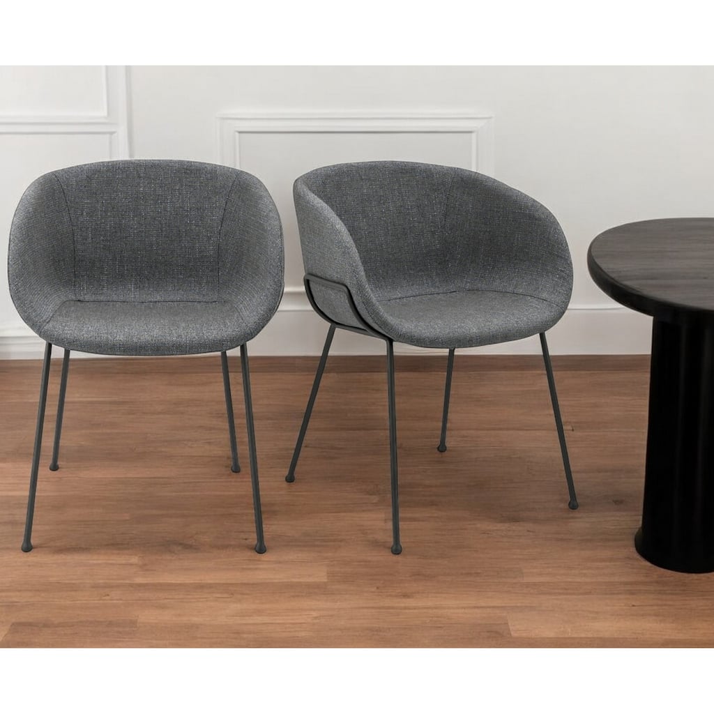 HomeRoots Set of Two Gray and Black Upholstered Fabric Dining Arm Chairs - 22.05' X '29.34' X '22.05