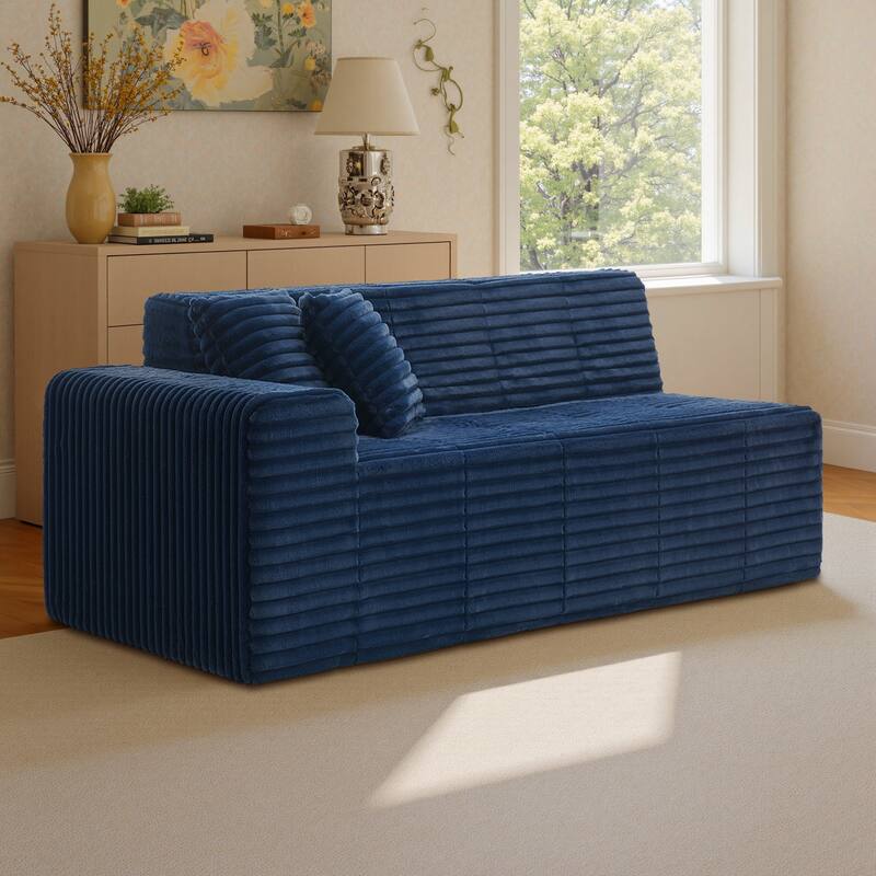 81" W No Assembly Required Couch Plush Corduroy Loveseat Sofa - Left Facing - Navy