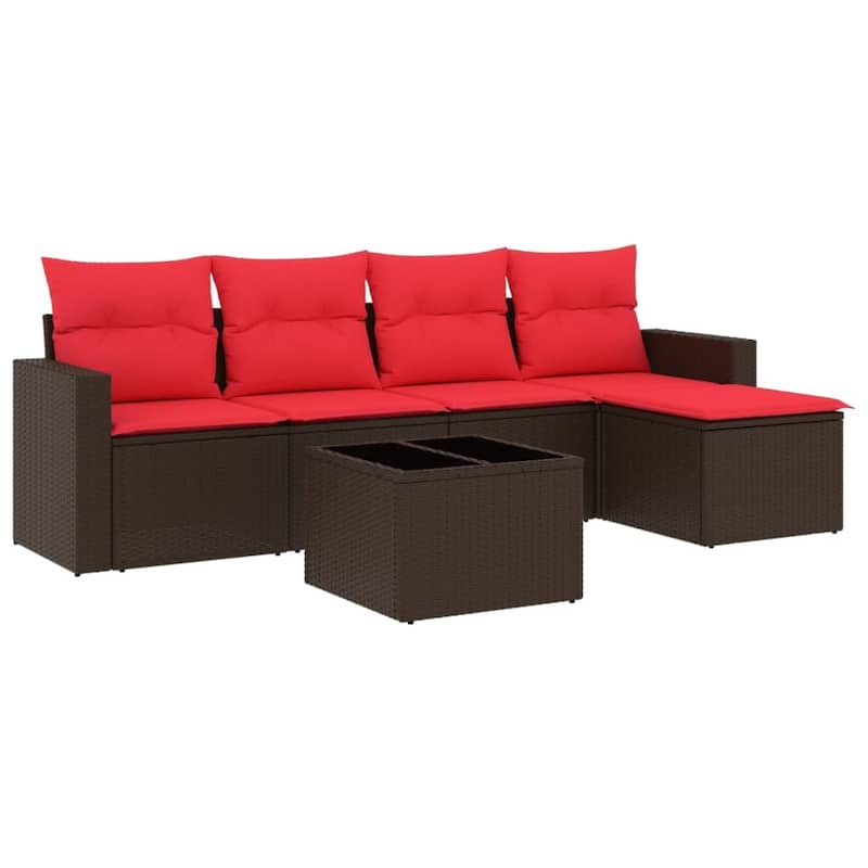 vidaXL Patio Sofa Set with Cushions Outdoor Conversation Furniture Poly Rattan - 25.8" x 24.4" x 27.2"