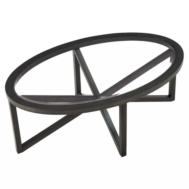 tempered glass coffee table solid wood base round transparent glass top modern living room terrace study coffee table