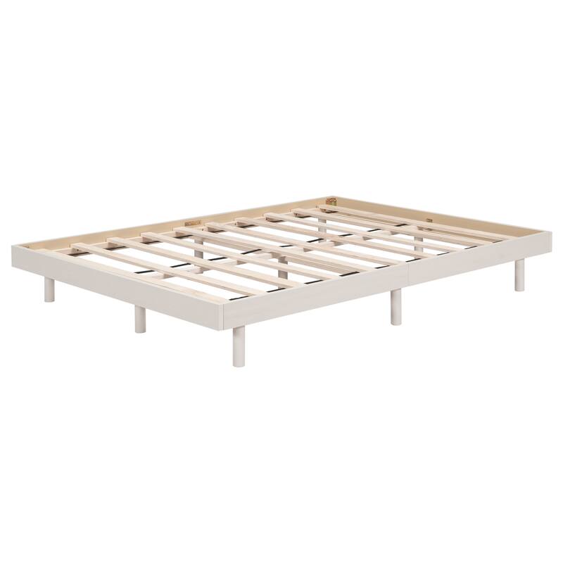 White Washed Particle Board Modern Full Size Floating Platform Bed Frame, High-Quality Materials, No Box Spring Needed