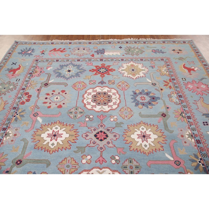 Light Blue Oushak Area Rug Hand-Knotted Oriental Wool Carpet - 8'3"x 9'10"