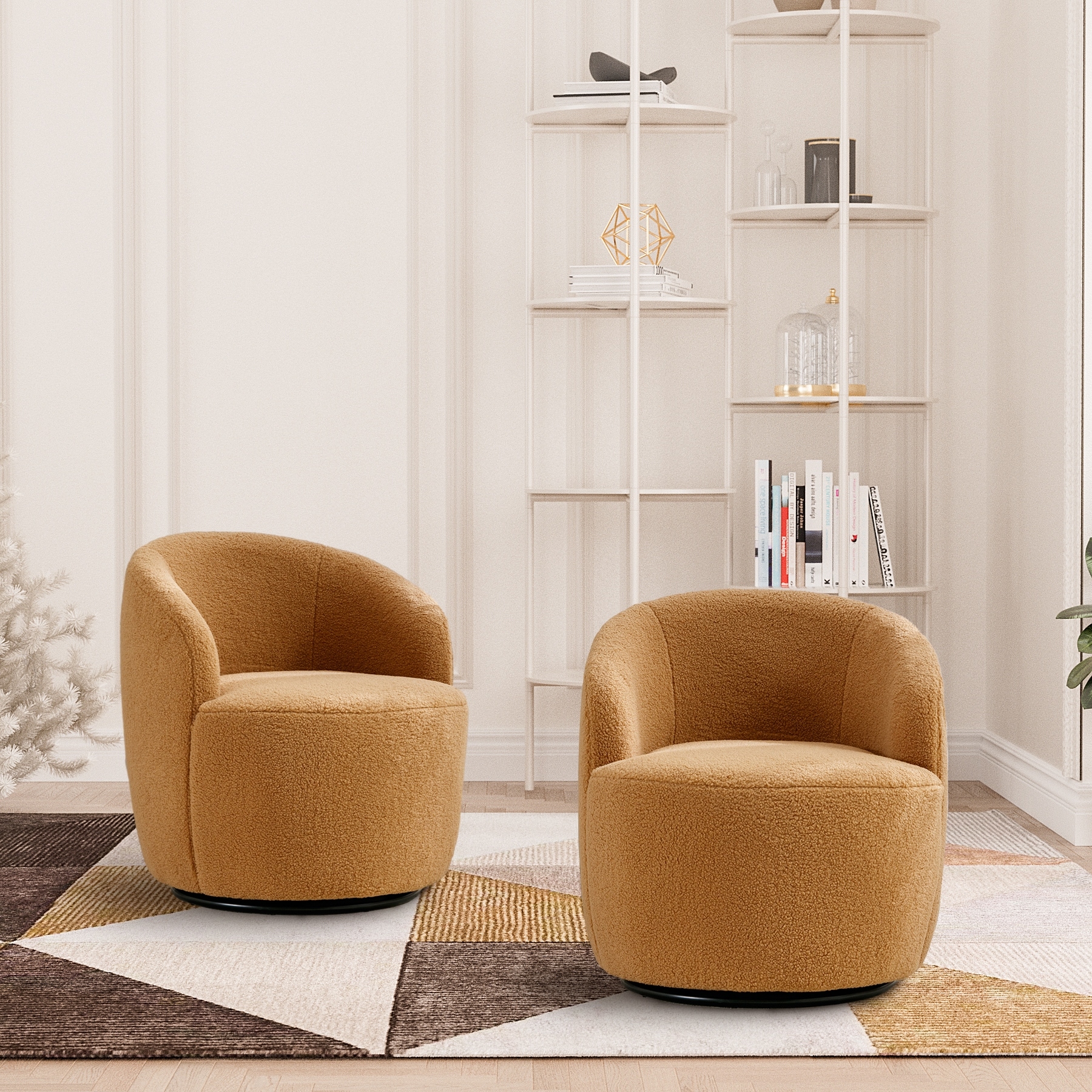Ouyessir Modern Teddy Upholstered Swivel Barrel Chair Set of 2