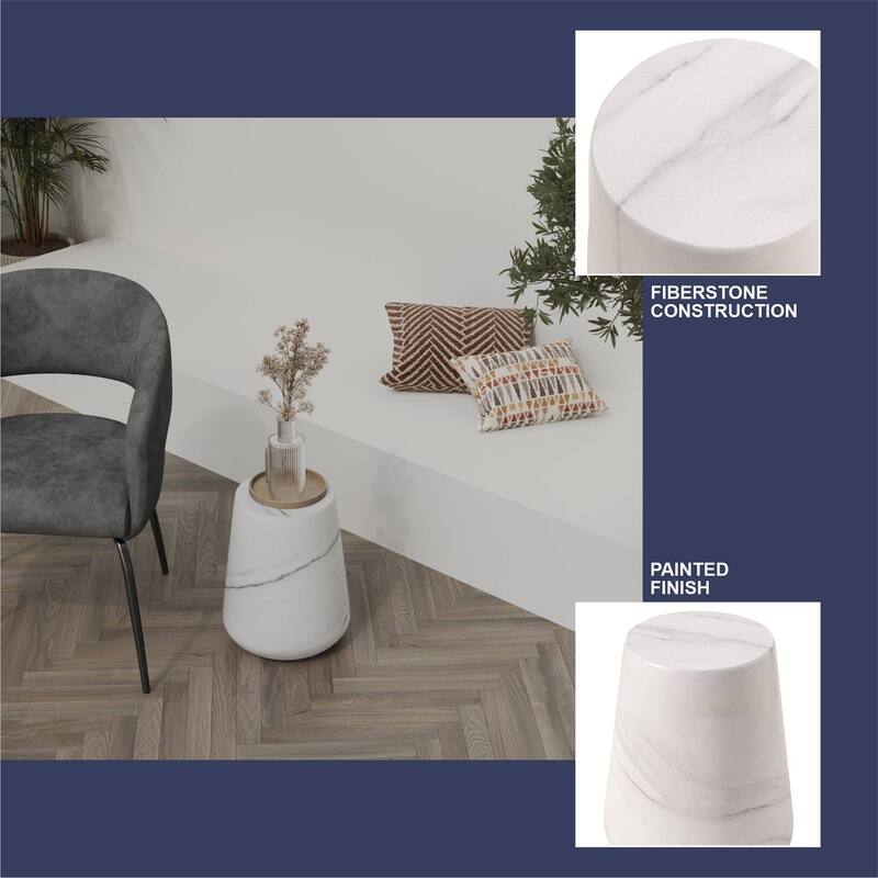 14" Round Side Table in Fiberstone with Tapered Base Design Glint Collection
