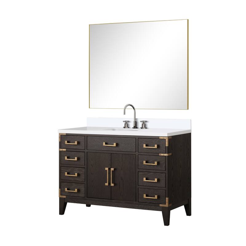 Laurel 48 in W x 22 in D Black Oak Single Bath Vanity, White Quartz Top, Faucet Set, and 46 in Mirror