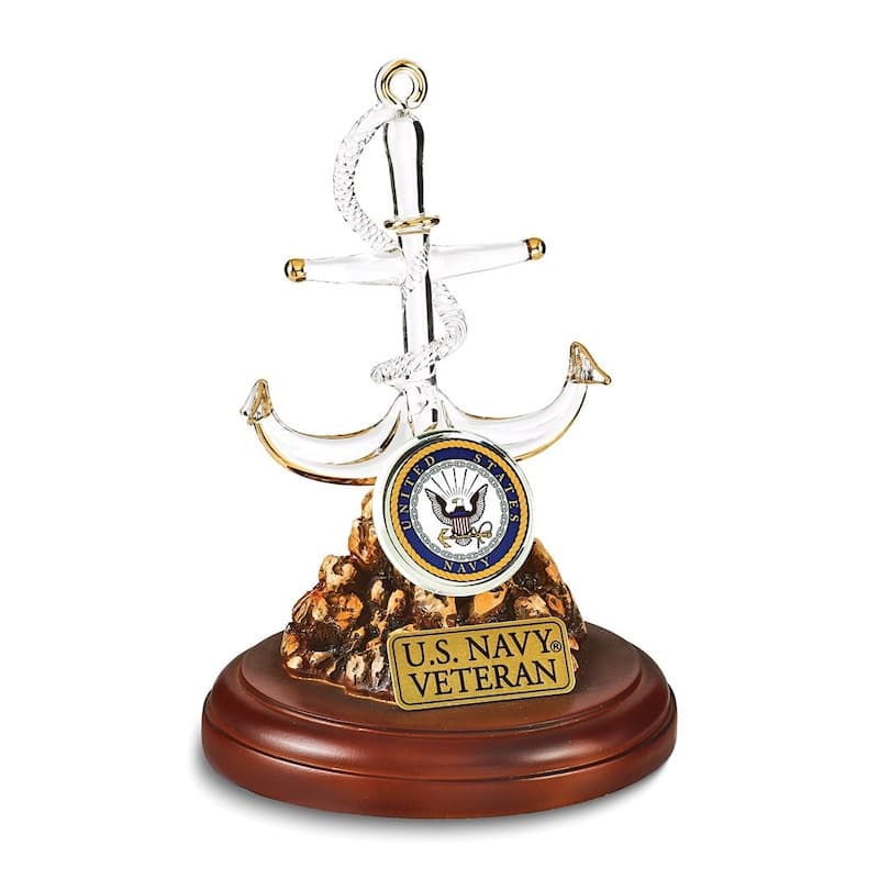 Curata Us Navy Veteran with Anchor Glass Figurine