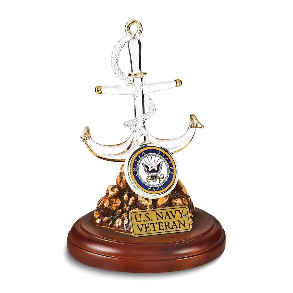 Curata Us Navy Veteran with Anchor Glass Figurine