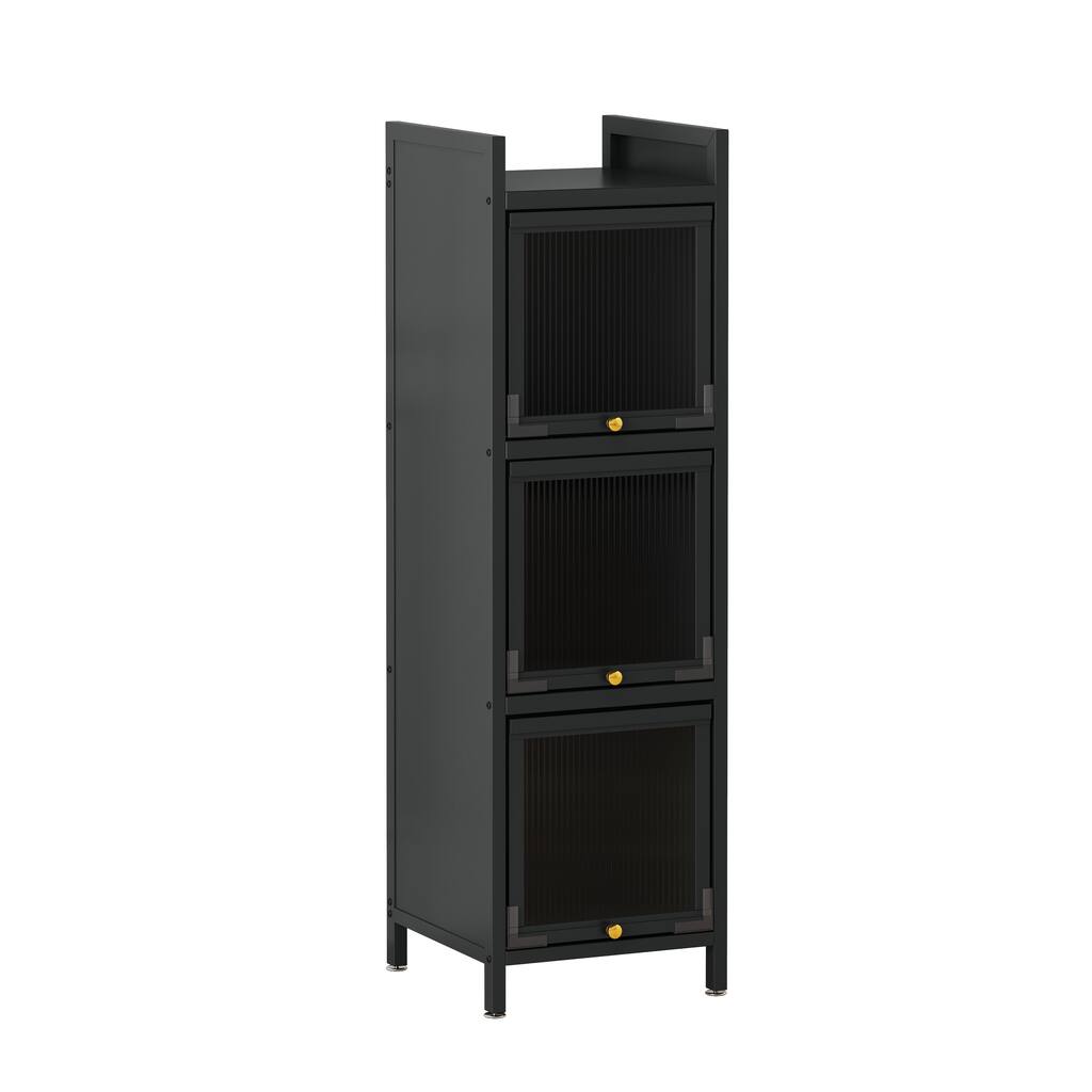 Fluted Glass Door Floor Storage Cabinet with 4 Smooth Wheels