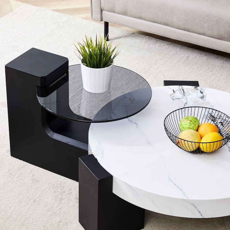 Roomfitters Detachable Double Layer Coffee Table with Modern Design, Space-Saving MDF Table for Versatile Use