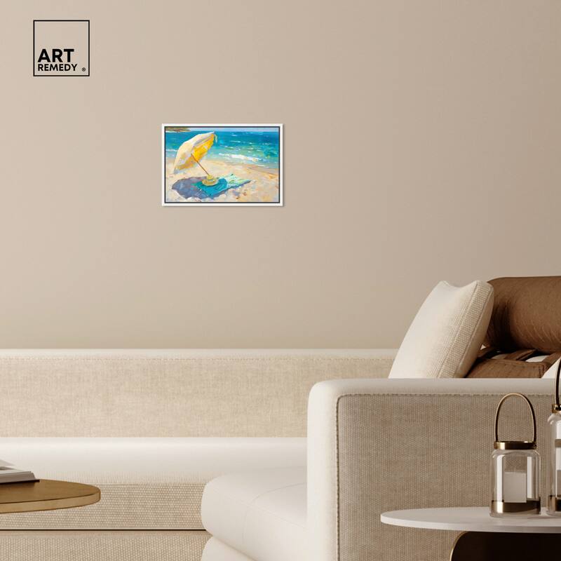 Art Remedy Morning Beach View Framed Colorful Coastal 1 Piece Canvas Wall Art
