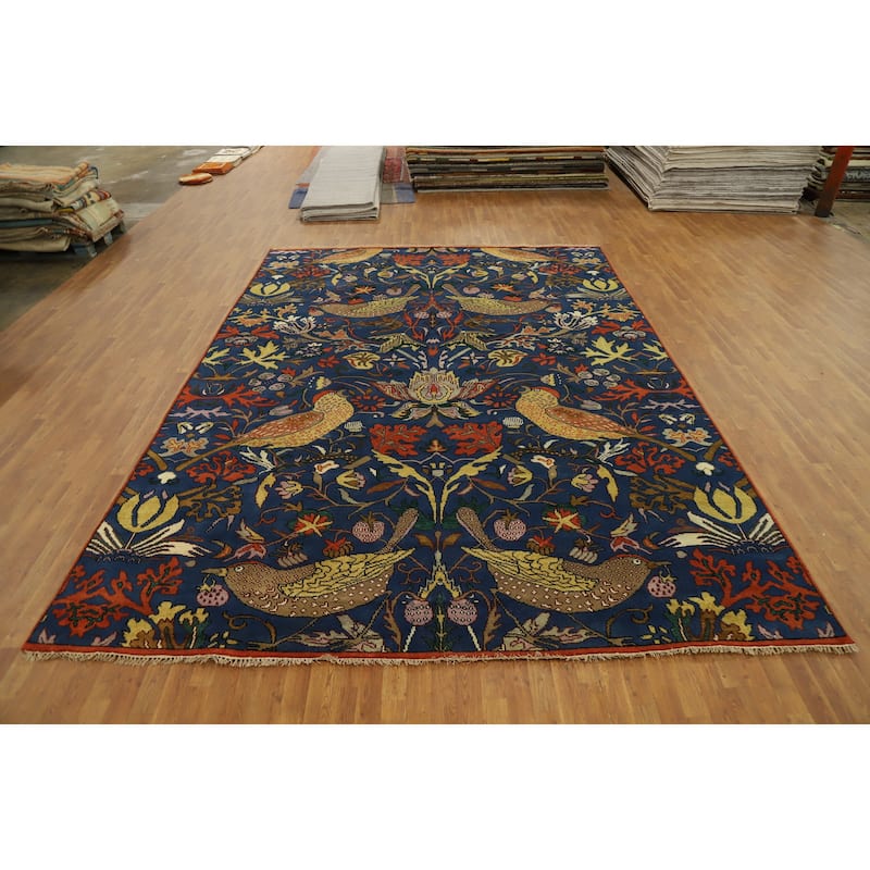 Hand Knotted Oriental 100% Wool Carpet Traditional All-Over Navy Blue & Blues Ziegler Area Rug - 13' 11'' X 9' 11''