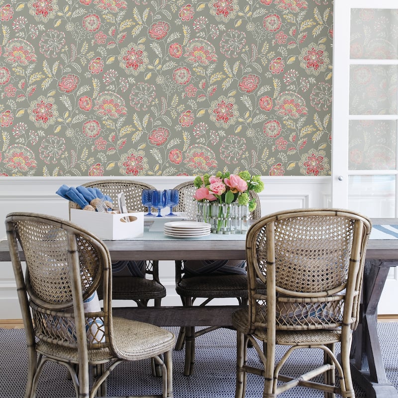 A-Street Prints Tropez Coral Jacobean Wallpaper