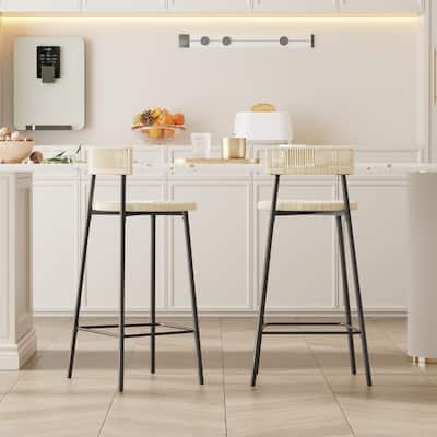Counter Height Bar Stools Set of 2, Paper Rope Weave Dining Chairs with Footstool for Kichen Island, Bar & Counter