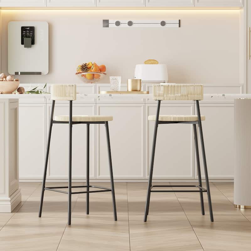 Counter Stools Set Of 2 Handwoven Paper Rope Bar Stools Boho Round Dining Pub Chairs