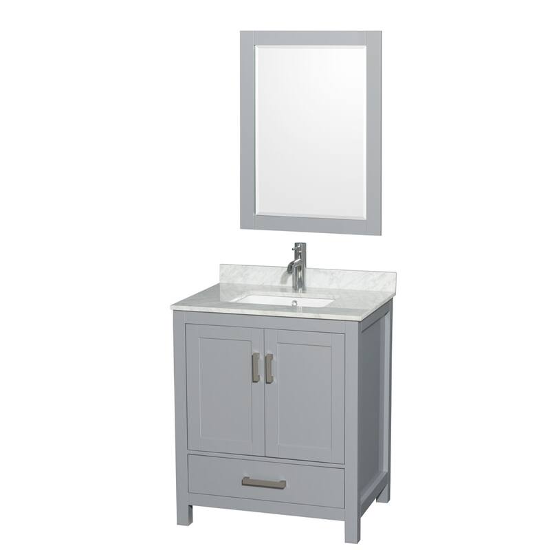 Wyndham Collection WCS141430SUNSM24 Sheffield 30" Free Standing Single - Gray / White Carrara Marble Top / Brushed Chrome - Steel Finish