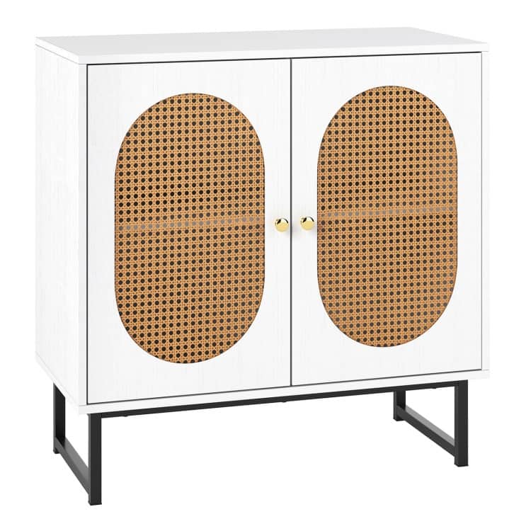 Engineered Wood Buffet Cabinet with PE Rattan Doors and Shelves - 31.5" x 16" x 32"