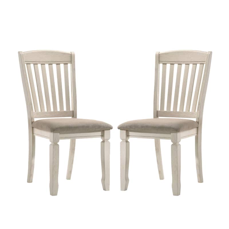 Set of 2 Dining Chairs with Slat Back, Tan Fabric and Cream Finish - Cream+Tan