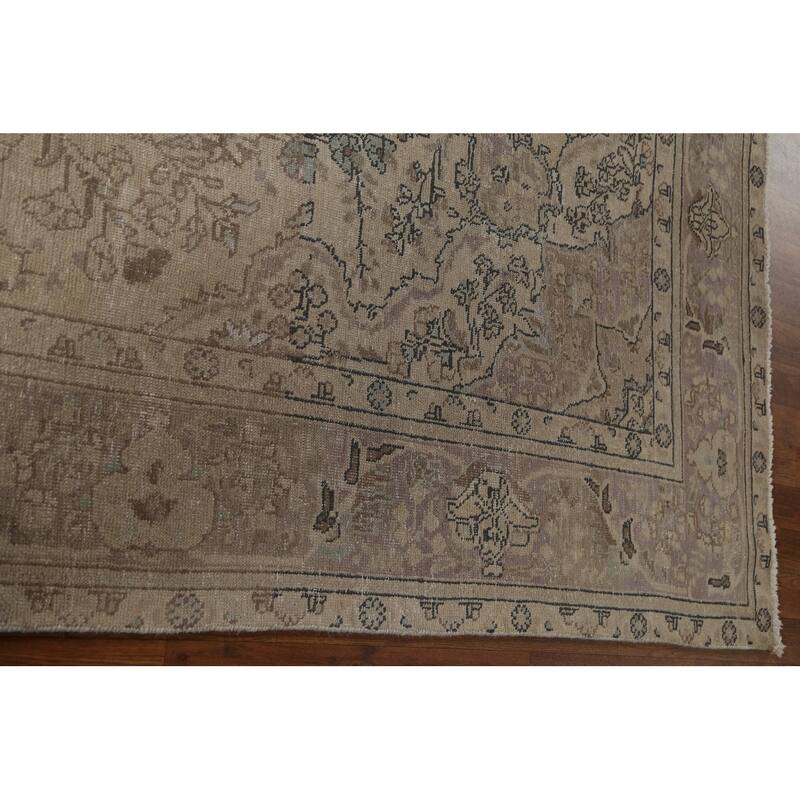 Hand Knotted Oriental 100% Wool Carpet Traditional Floral Beige & Ivories Tabriz Area Rug - 10' 11'' X 8' 1''