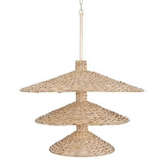 Varaluz Hilton Head 15-Light 3-Tier Pendant - French Gold/Natural Seagrass