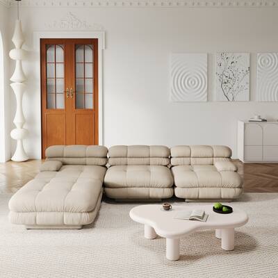 109'' Teddy Velvet Fabric Sectional Sofa L-Shaped Couch with Ottoman
