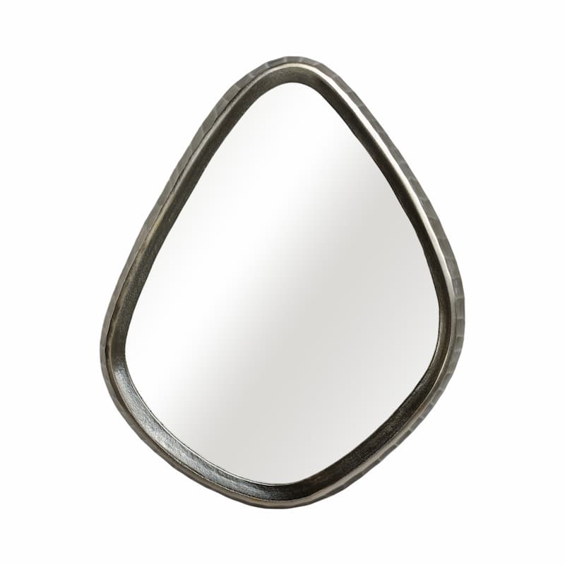 Metal Asymmetrical Mirror with Glass Wood Sculptural Modern Design