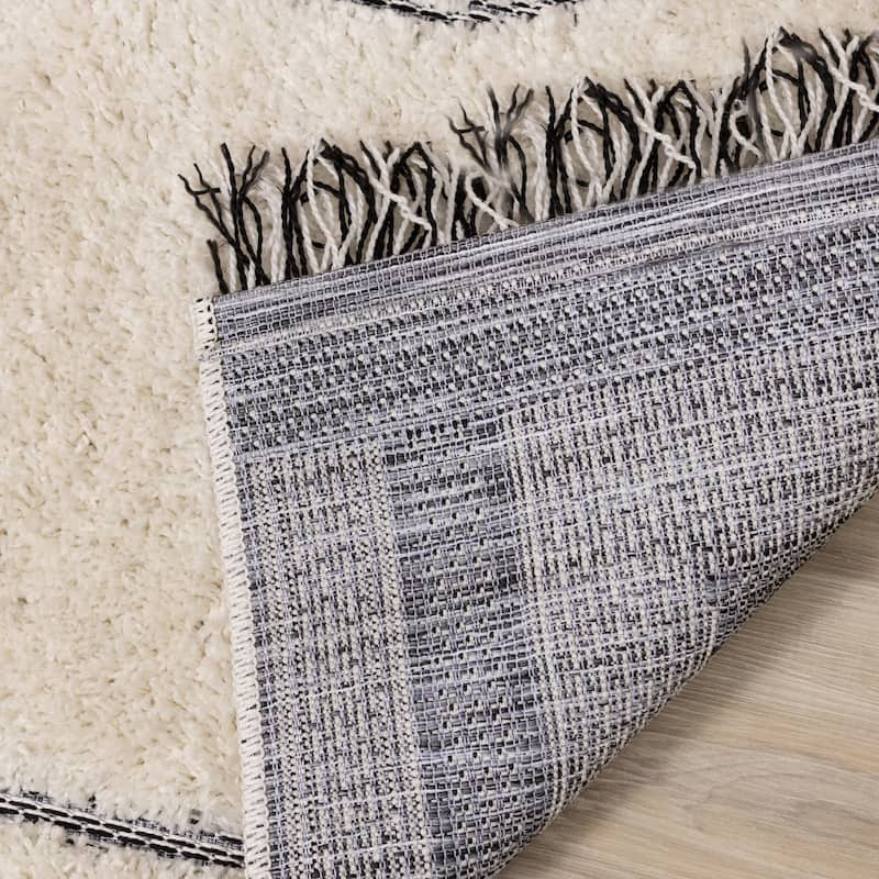 Napa Collection - Cream Abstract Lines Shag Rug