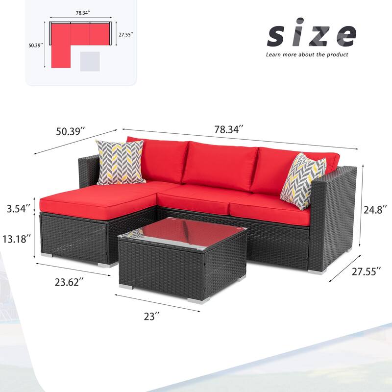 Futzca Outdoor Furniture Patio Sets,Low Back All-Weather Small Rattan Sectional Sofa
