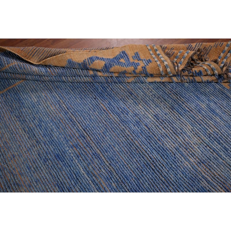 Blue Moroccan Oriental Large Area Rug Hand-Knotted Wool Carpet - 12'0" x 15'7"