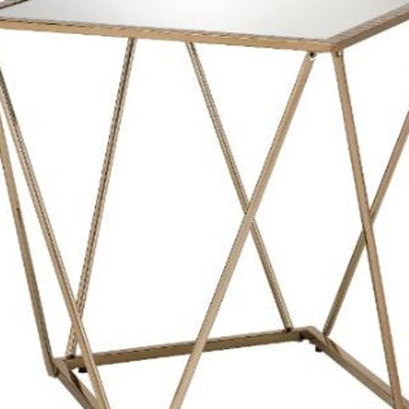 HomeRoots 24" Champagne And Silver Glass And Metal Square Mirrored End Table - 22' X '24' X '22
