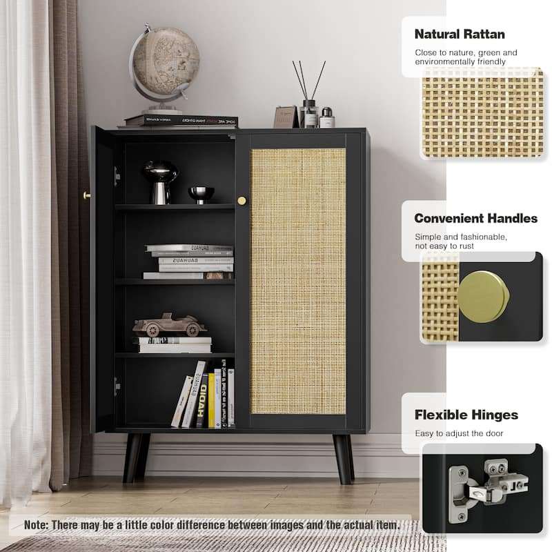 Anmytek Modern 2-Door Black Buffet Sideboard Storage Cabinet Accent Cabinet with Adjustable Shelves - 31.5"W x 13.4"D x 44"H