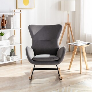 Velvet Fabric Padded Seat Rocking Chair With High Backrest And Armrests ...