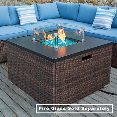COSIEST Outdoor PE-Wicker Propane Fire Pit with Stainless Steel Burner