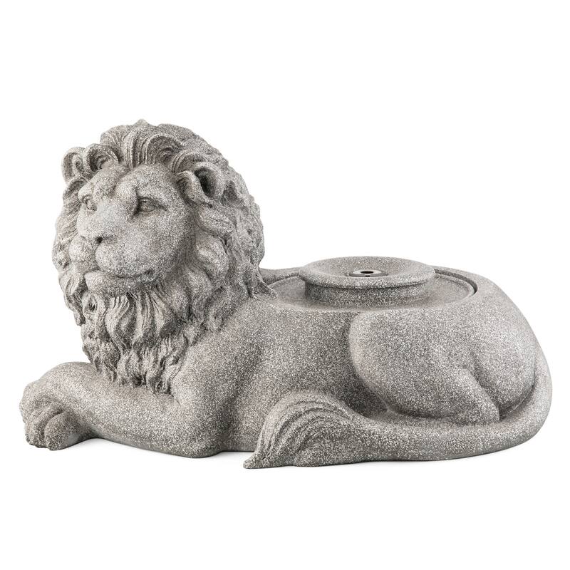 Glitzhome 20"L Zen-Style Lying Lion Polyresin Outdoor Fountain with Pump and LED Light