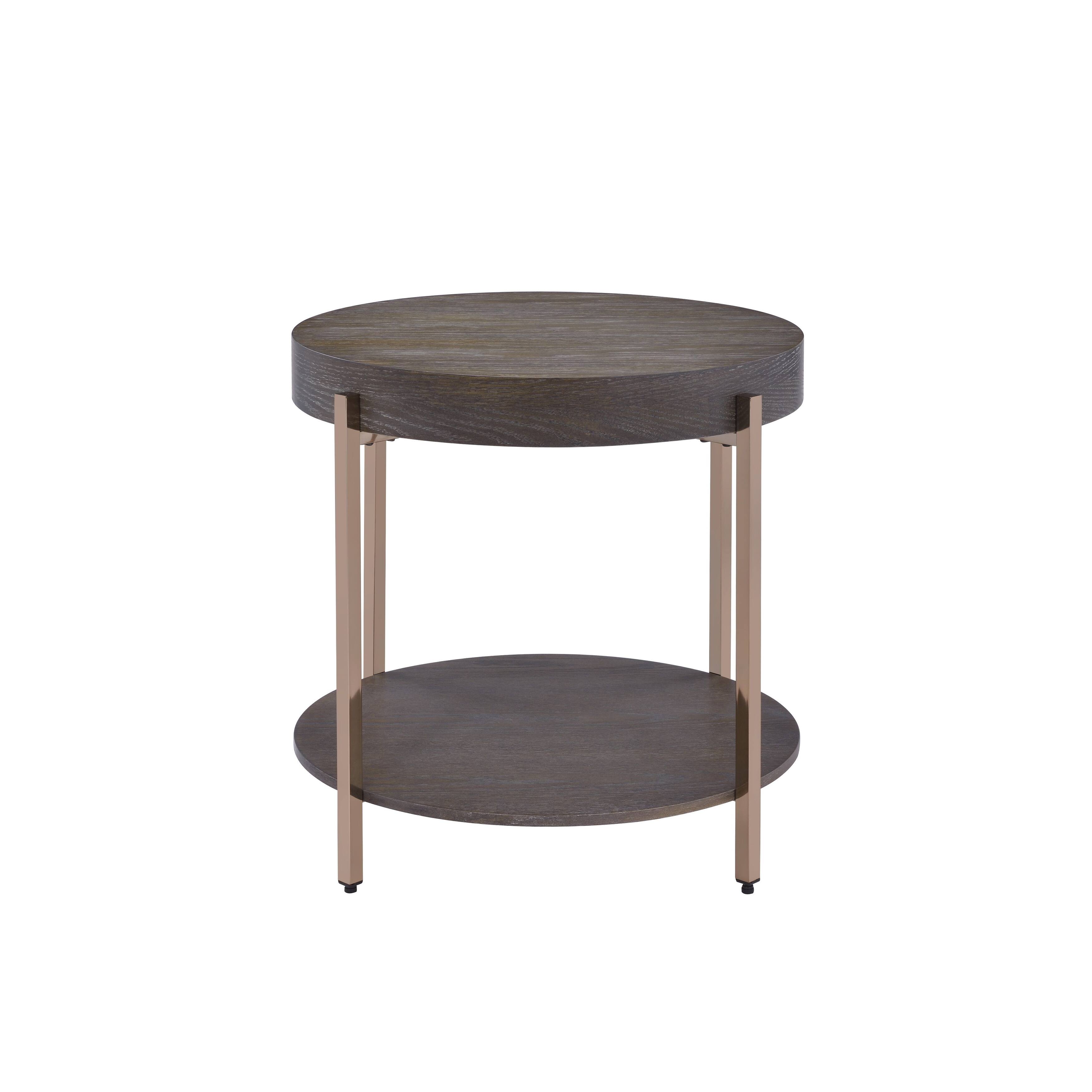 Weyton Drum End Table with Open Compartment Shelf, Dark Oak &Champagne