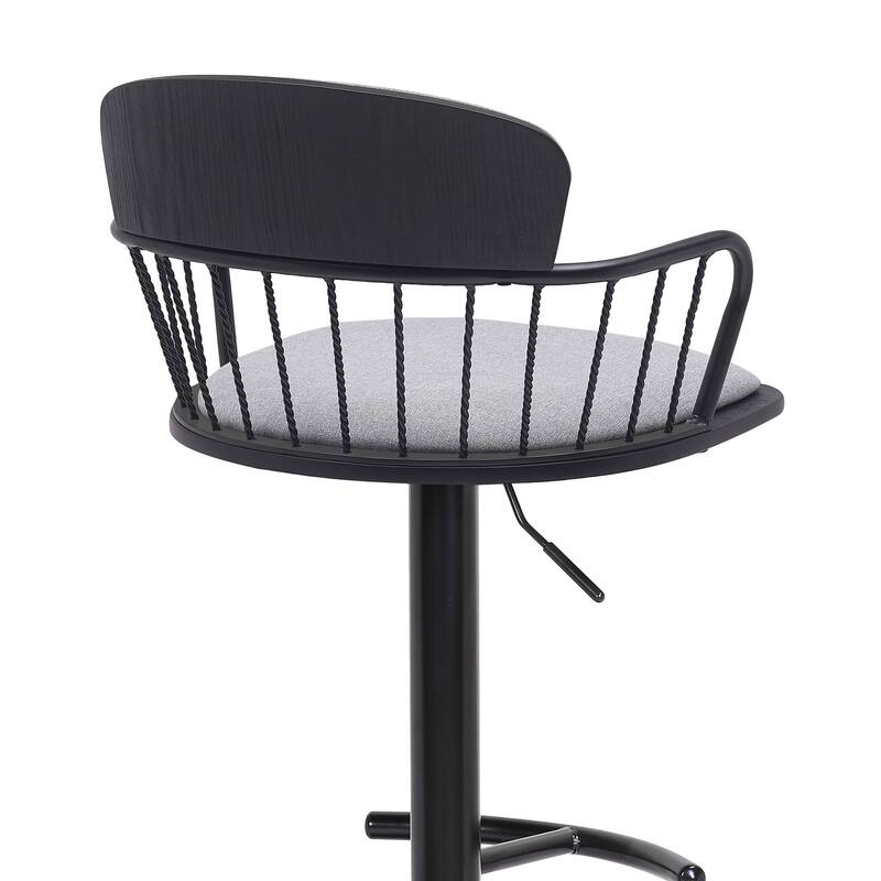 Nash Black Metal Upholstered Adjustable Swivel Bar Stool