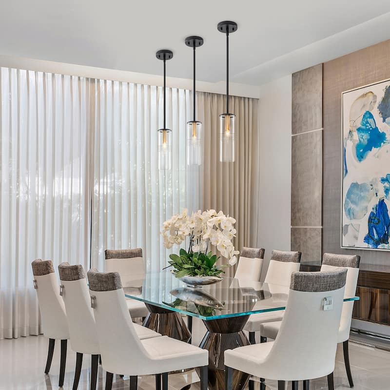 Industrial Black Mini Pendant Light Clear Cylindrical Glass Shade - Dia.3.54-in