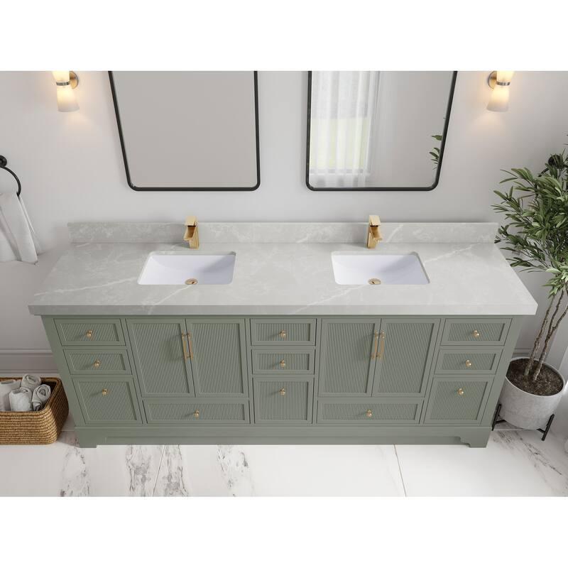 Willow Collections 84 in. W x 22 in. D Alys Double Bowl Sink Bathroom Vanity with Countertop - 2"Pearl Gray - Evergreen