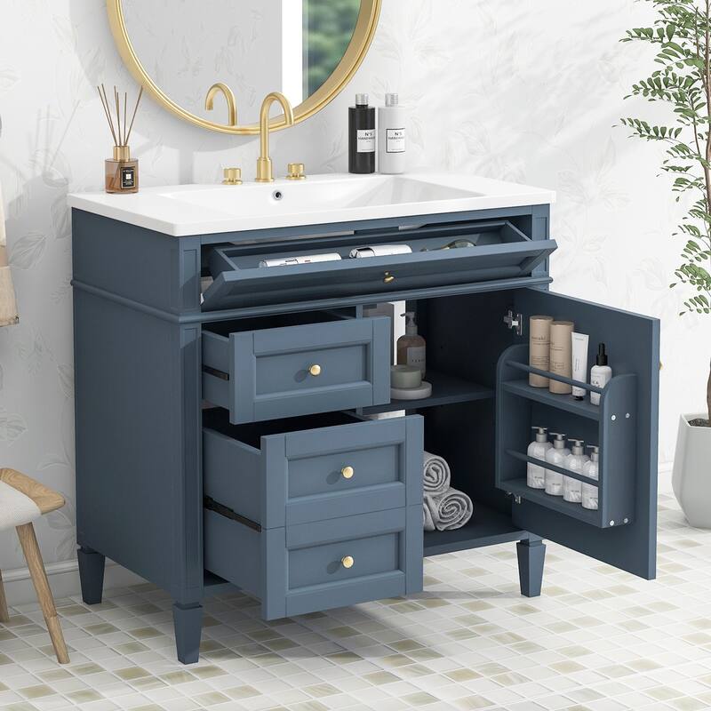 30''/36'' Bathroom Vanity with Top Sink, Modern Bathroom Storage Cabinet with 2 Drawers, a Tip-out Drawer & Adjustable Shelf