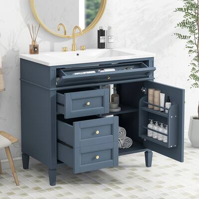 36"Bathroom Vanity with Top Sink,Bathroom Storage Cabinet with 2 Drawers and a Tip-out Drawer,Single Sink Bathroom Vanity