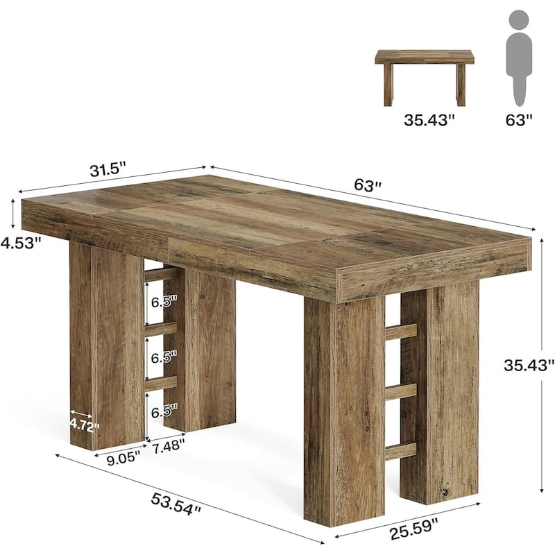 63-Inch Long Wood Bar Table, Farmhouse Rectangular Counter Height Pub Table for Kitchen, Dining Room, Living Room