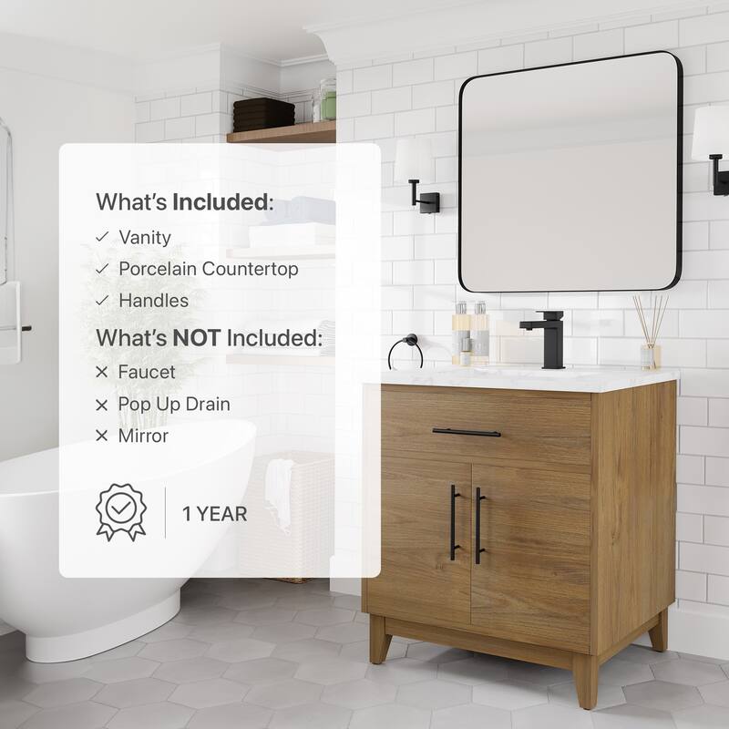 Eviva Graham 30"W Oak Bath Vanity with Arabescato Engineered Stone Top