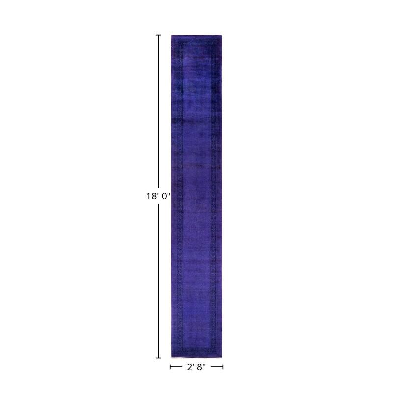 Overton Hand Knotted Wool Vintage Inspired Modern Contemporary Overdyed Purple Runner Rug - 2' 8" x 18' 0"
