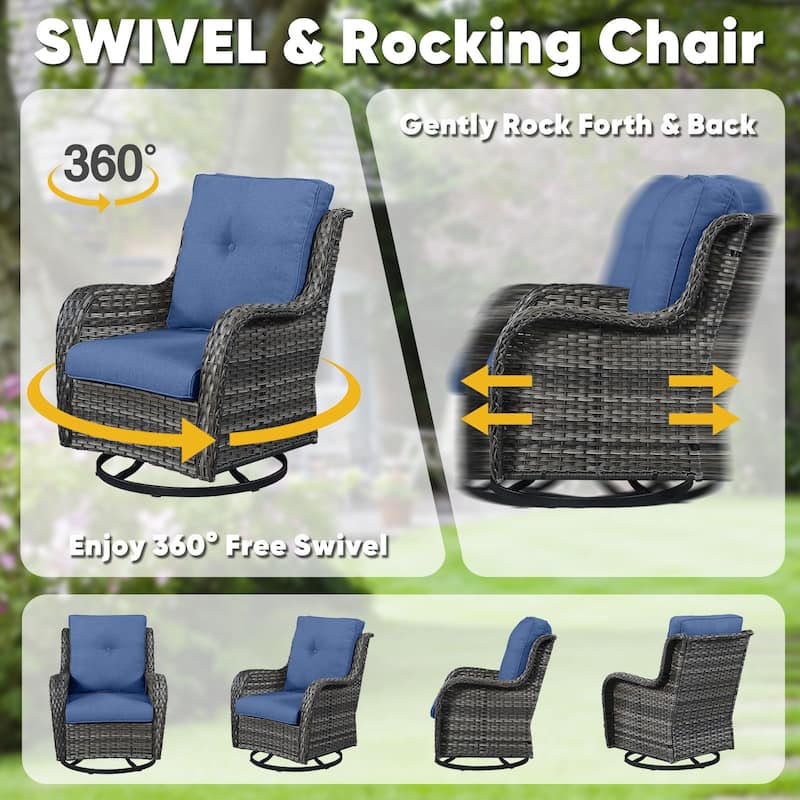 Pocassy Outdoor 6 Pieces 2-Seat Sofa Swivel Chairs Table Ottoman