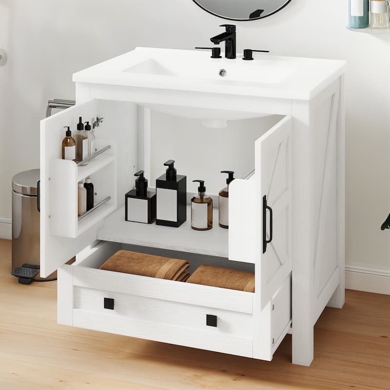 Moasis 30 Inch Farmhouse Bathroom Vanity with Sink and Barn Door Storage for Small Spaces