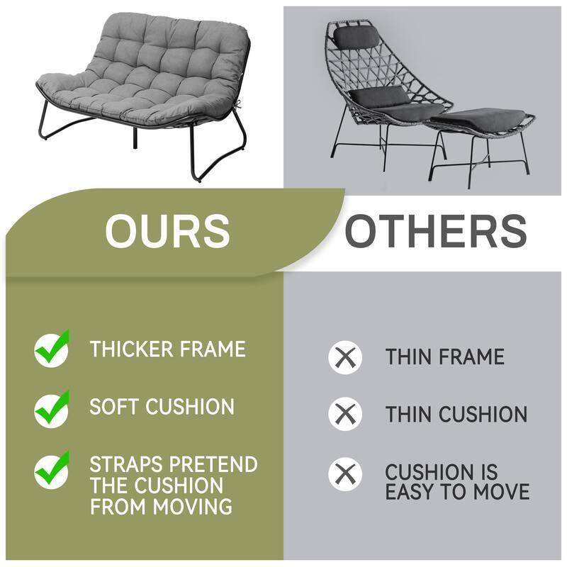 Double Papasan Chair Loveseat Conversation Cushioned Chair Seat for Indoor Outdoor