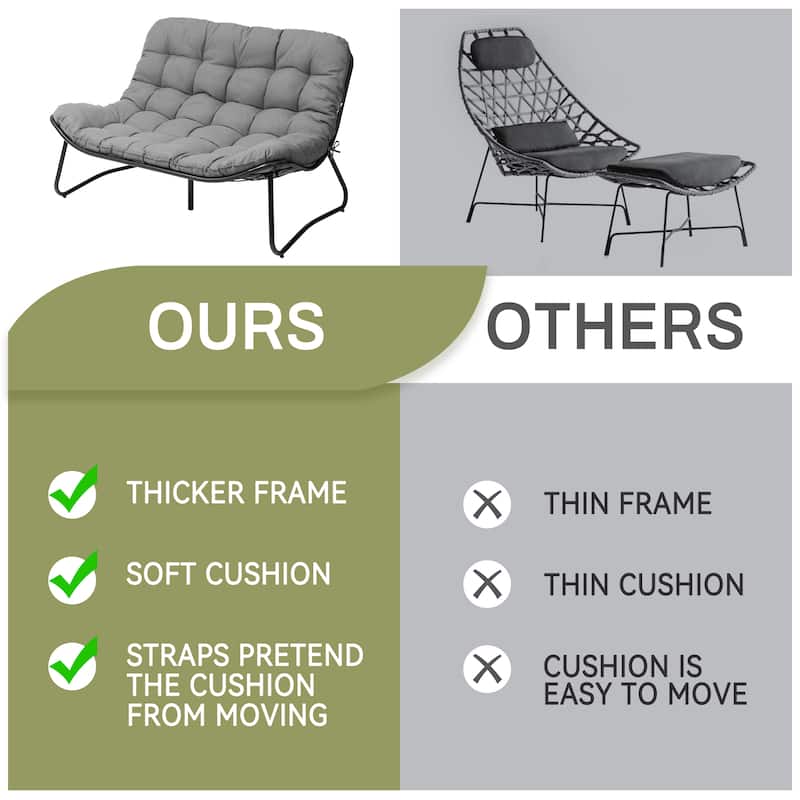 Double Papasan Loveseat Chair Oversized Outdoor Indoor with Padded Cushion