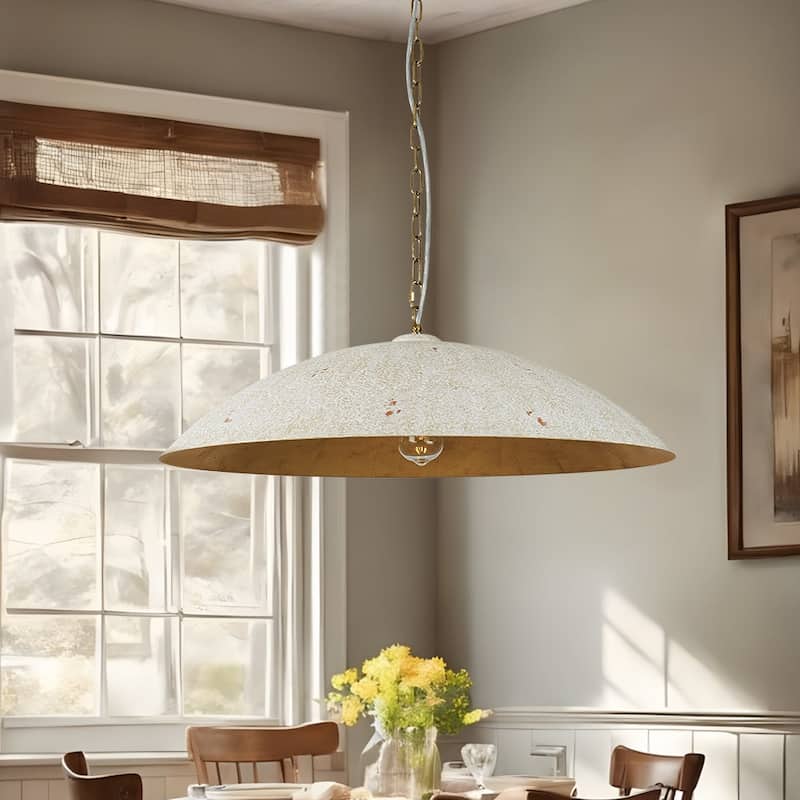 1-Light Black Gold Oversized Metal Dome Pendant Light - 27in