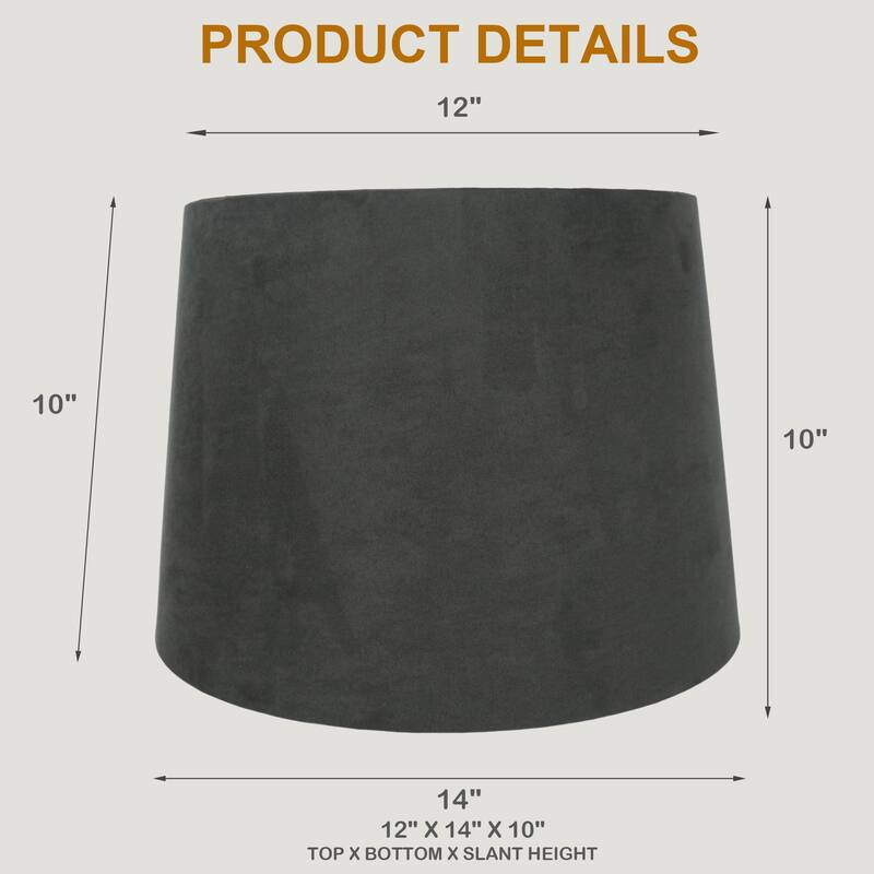 Suede Hardback Lamp Shade, 12" Top, 14" Bottom, 10" Slant