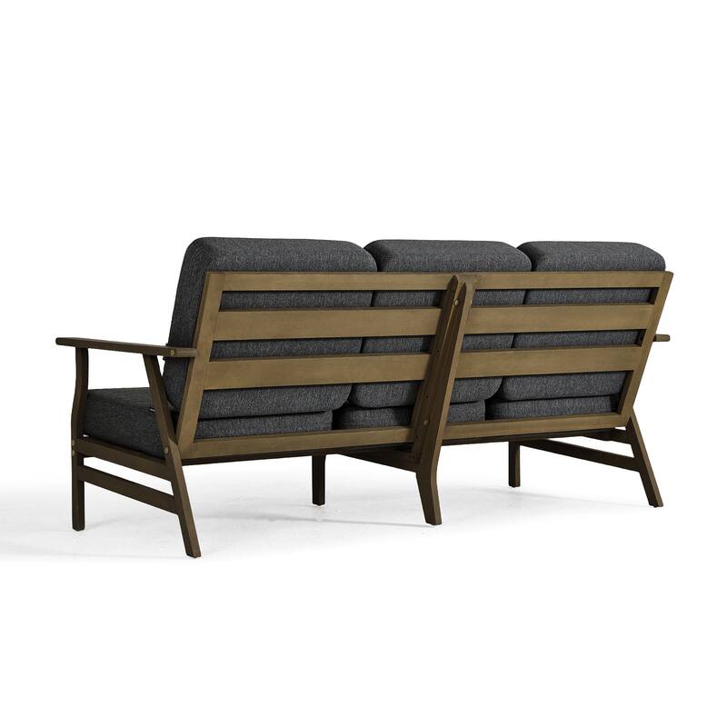 Modern Wood Cushioned Outdoor Patio Sofa Loveseat with Coffee Table