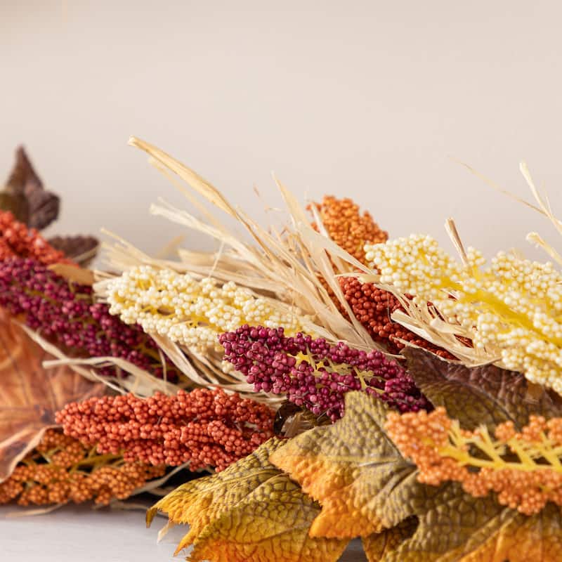 Glitzhome Fall Harvest Artificial Sorghum Garland Wreath Swag Floral Porch Decor